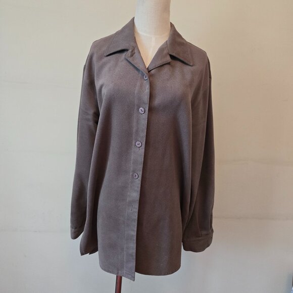 Ingenuity Tops - Ingenuity - Sueded Grey Button Up Collared Blouse